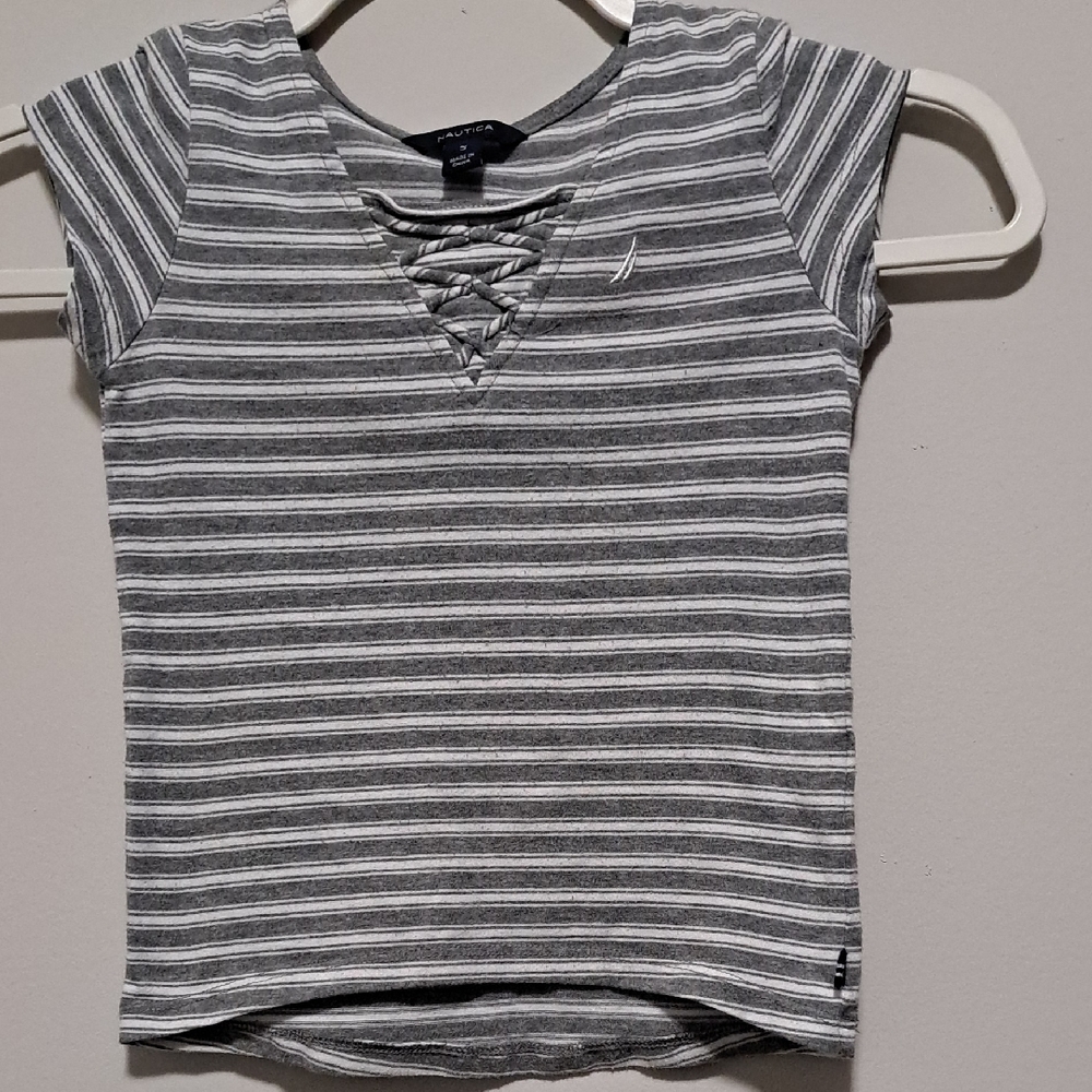 Nautica Gray Striped Lace-Up Top
